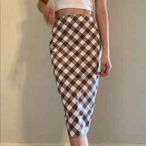 Vintage Brown Checkered Midi Skirt